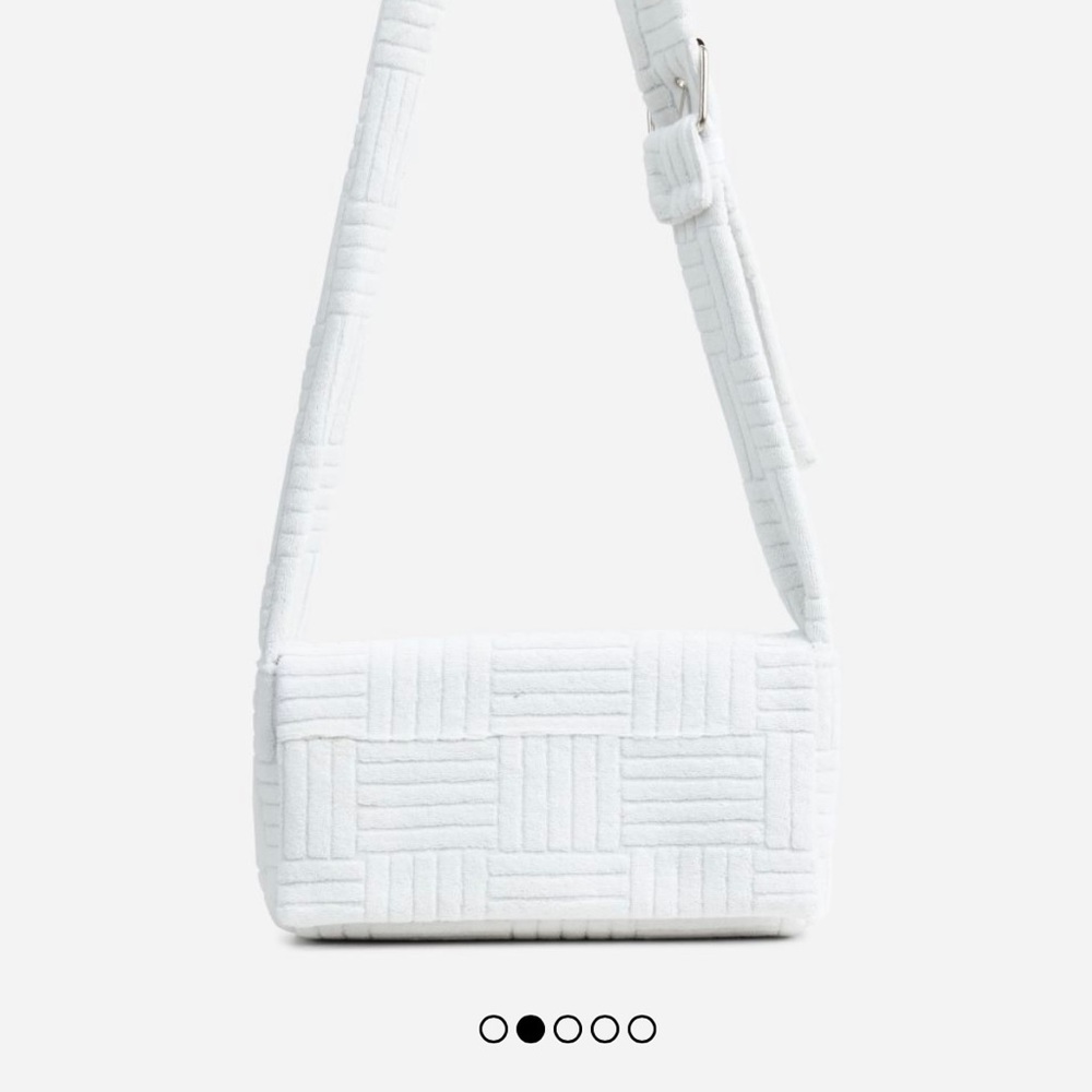 NWT EGO SHOES ELOWEN RECTANGLE SHAPED CROSS BODY BAG IN WHITE TERRY TOWEL FABRIC